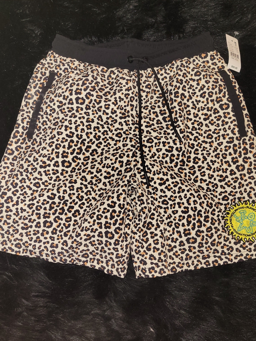 Leopard Print Drawstring Shorts with Patch